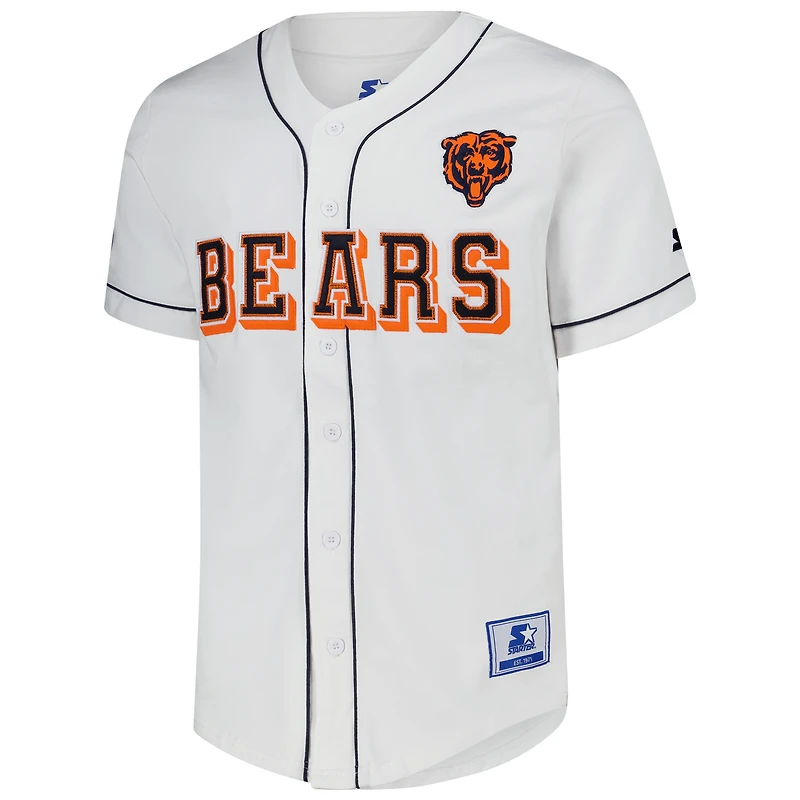 Men's Starter White Chicago Bears Relay Full-Button Baseball Jersey