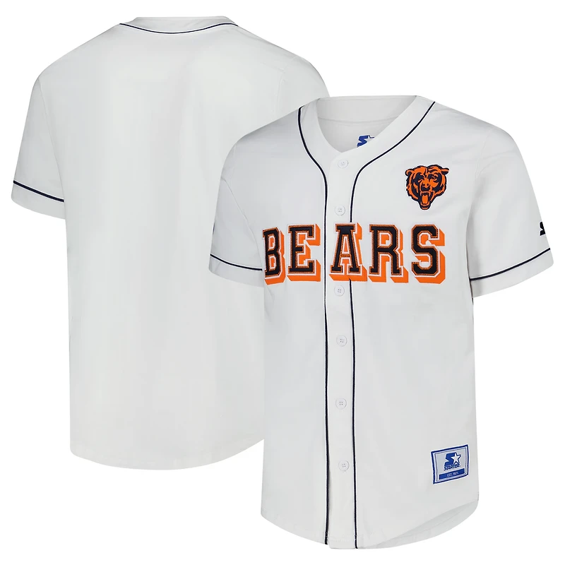 Men's Starter White Chicago Bears Relay Full-Button Baseball Jersey