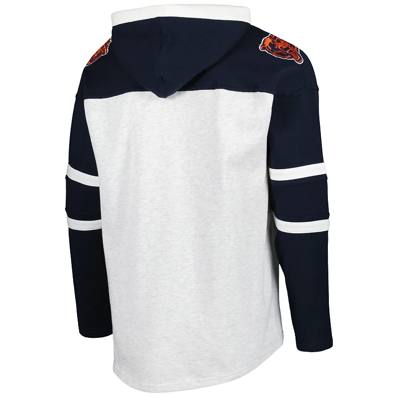 Men's '47 Chicago Bears Heather Gray Logo Gridiron Lace-Up Pullover Hoodie