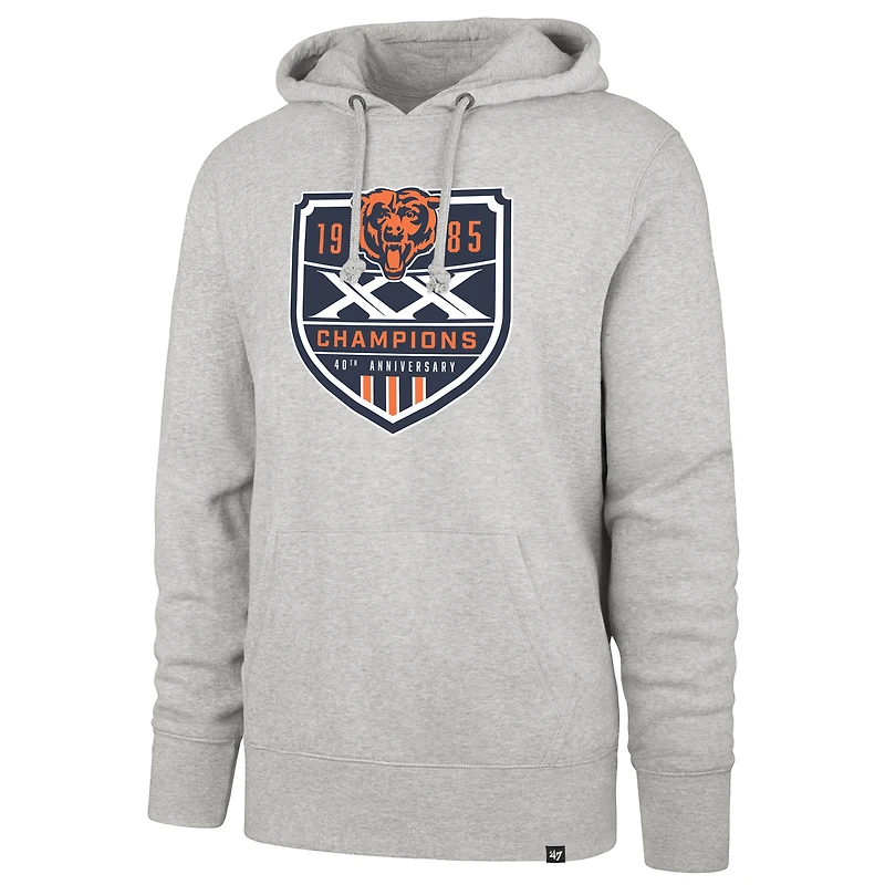 Men's '47 Gray Chicago Bears Super Bowl XX Champions 40th Anniversary Imprint Headline Hoodie