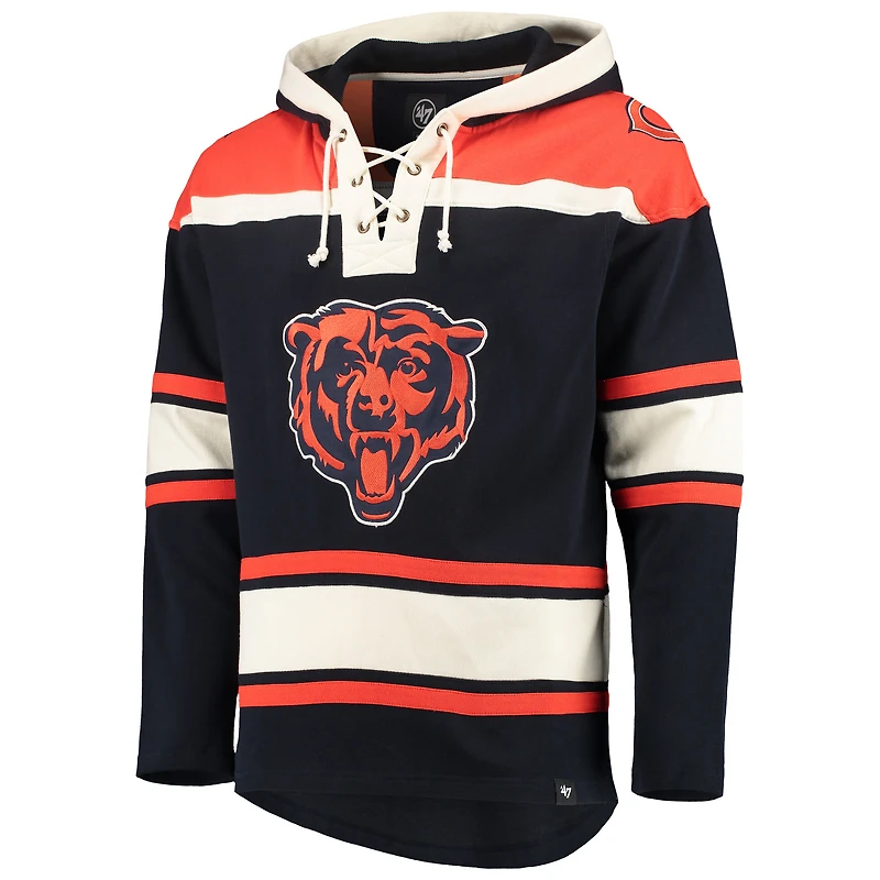 Men's '47 Navy/Orange Chicago Bears Lacer V-Neck Pullover Hoodie
