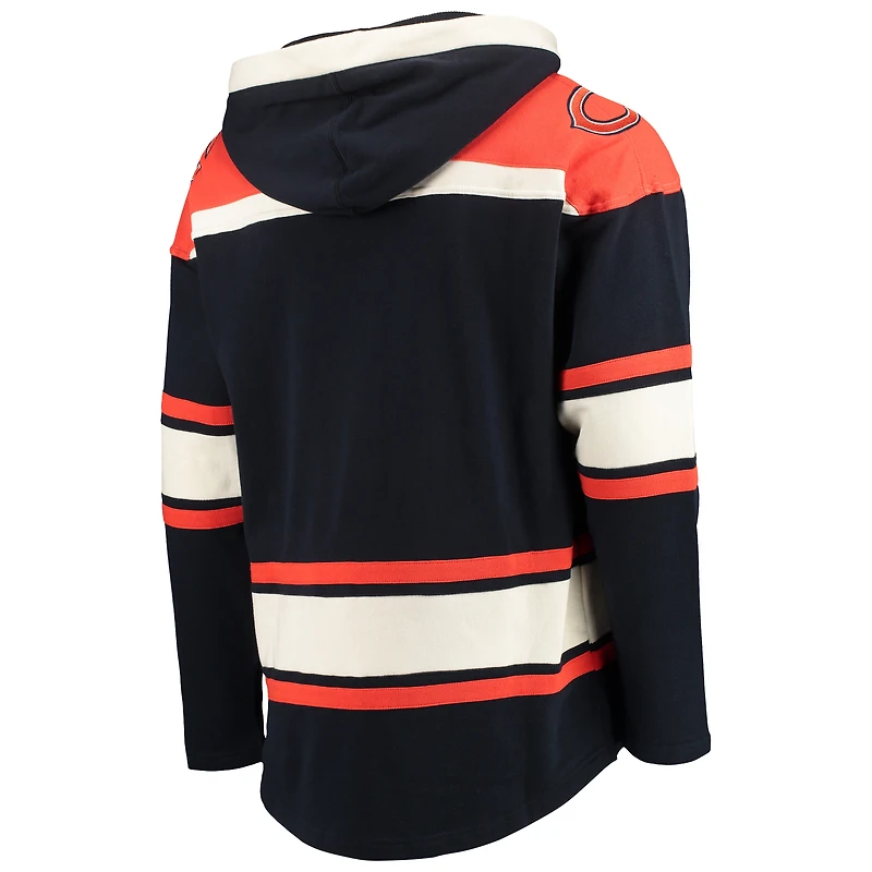Men's '47 Navy/Orange Chicago Bears Lacer V-Neck Pullover Hoodie