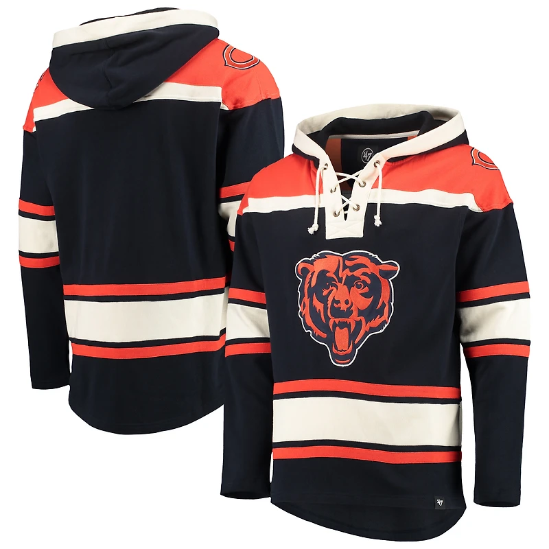 Men's '47 Navy/Orange Chicago Bears Lacer V-Neck Pullover Hoodie