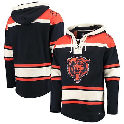 Men's '47 Navy/Orange Chicago Bears Lacer V-Neck Pullover Hoodie
