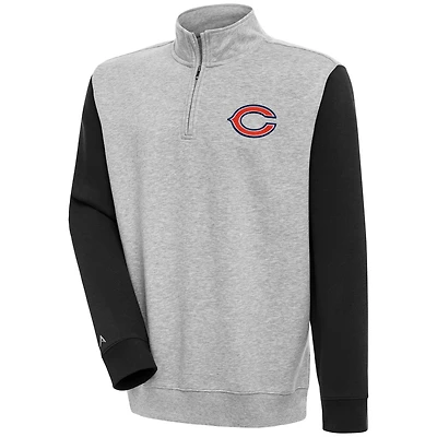 Men's Antigua  Heather Gray/Black Chicago Bears Victory Colorblock Quarter-Zip Pullover Top