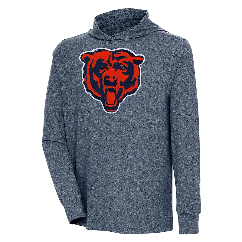 Men's Antigua  Heather Navy Chicago Bears Saga Long Sleeve Hoodie T-Shirt
