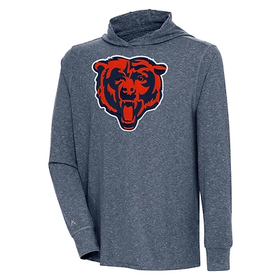 Men's Antigua  Heather Navy Chicago Bears Saga Long Sleeve Hoodie T-Shirt