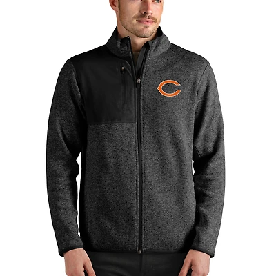 Veste zippée Fortune noire chinée Antigua pour homme des Chicago Bears