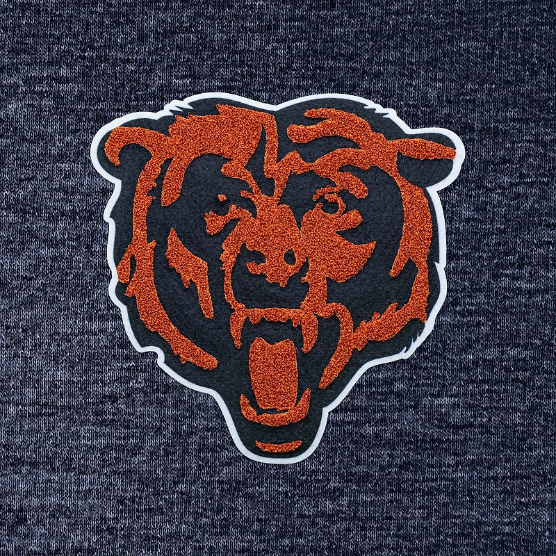 Men's Antigua Heathered Navy Chicago Bears Action Chenille Pullover Hoodie