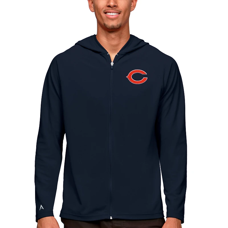 Sweat à capuche zippé intégral bleu marine Antigua pour homme avec logo des Chicago Bears