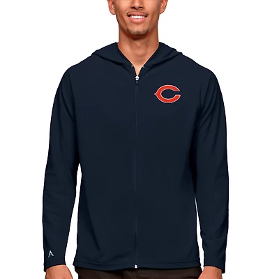Sweat à capuche zippé intégral bleu marine Antigua pour homme avec logo des Chicago Bears