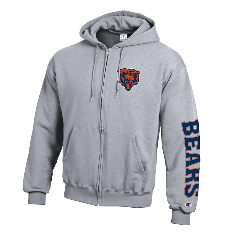 Sweat à capuche zippé Champion pour homme, gris chiné, Chicago Bears, en polaire Powerblend.
