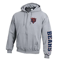 Sweat à capuche zippé Champion pour homme, gris chiné, Chicago Bears, en polaire Powerblend.