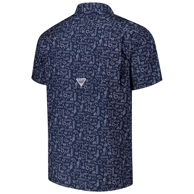Chemise boutonnée Columbia PFG bleu marine Chicago Bears Super Slack Tide Omni-Wick pour homme