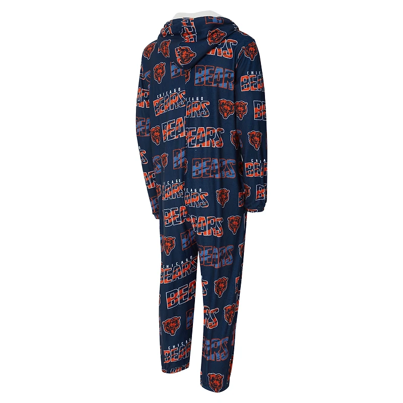 Men's Concepts Sport Navy Chicago Bears Shuffle All-Over-Print Microfleece Full-Zip Union Suit