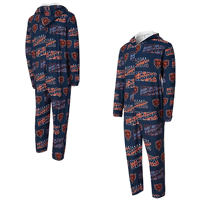 Men's Concepts Sport Navy Chicago Bears Shuffle All-Over-Print Microfleece Full-Zip Union Suit