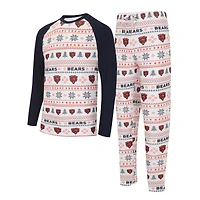 Ensemble de nuit Concepts Sport pour hommes, t-shirt et pantalon à manches longues Chicago Bears Tinsel Raglan, blanc/bleu marine