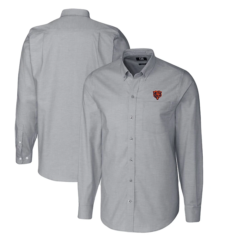 Chemise boutonnée extensible à manches longues et col boutonné pour homme, couleur anthracite, avec logo rétro des Chicago Bears, coupe Cutter & Buck, grande taille