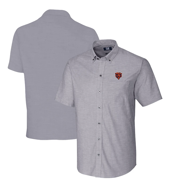 Men's Cutter & Buck Charcoal Chicago Bears Throwback Logo Big Tall Stretch Oxford Button-Down Short Sleeve Shirt
