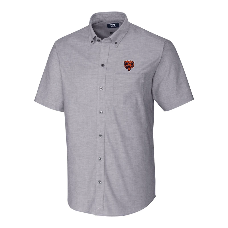 Chemise boutonnée à manches courtes et col boutonné pour homme, couleur anthracite, avec logo rétro des Chicago Bears, coupe Cutter & Buck, grande taille
