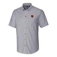 Chemise boutonnée à manches courtes et col boutonné pour homme, couleur anthracite, avec logo rétro des Chicago Bears, coupe Cutter & Buck, grande taille