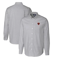 Chemise boutonnée à manches longues et rayures en oxford extensible pour homme, couleur anthracite, avec logo rétro des Chicago Bears, coupe Cutter & Buck, grande taille