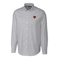 Chemise boutonnée à manches longues et rayures en oxford extensible pour homme, couleur anthracite, avec logo rétro des Chicago Bears, coupe Cutter & Buck, grande taille
