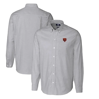 Chemise boutonnée à manches longues et rayures en oxford extensible pour homme, couleur anthracite, avec logo rétro des Chicago Bears, coupe Cutter & Buck, grande taille