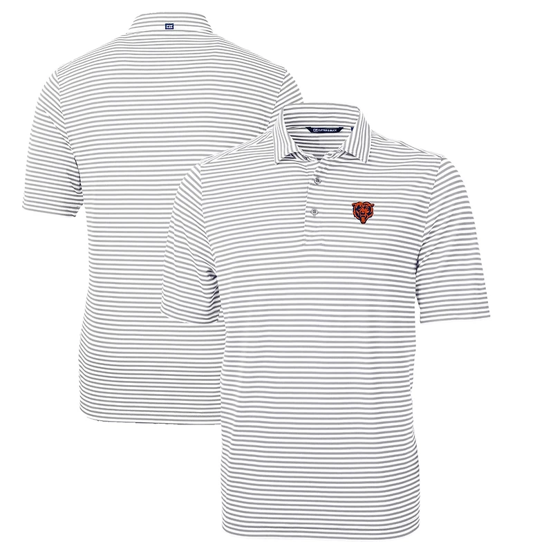 Polo homme Cutter & Buck gris Chicago Bears Throwback Logo Virtue Eco Pique Stripe recyclé grande taille