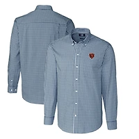 Chemise boutonnée à manches longues pour homme, bleu marine, avec logo rétro des Chicago Bears, facile d'entretien, extensible, vichy, grande taille