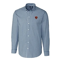 Chemise boutonnée à manches longues pour homme, bleu marine, avec logo rétro des Chicago Bears, facile d'entretien, extensible, vichy, grande taille