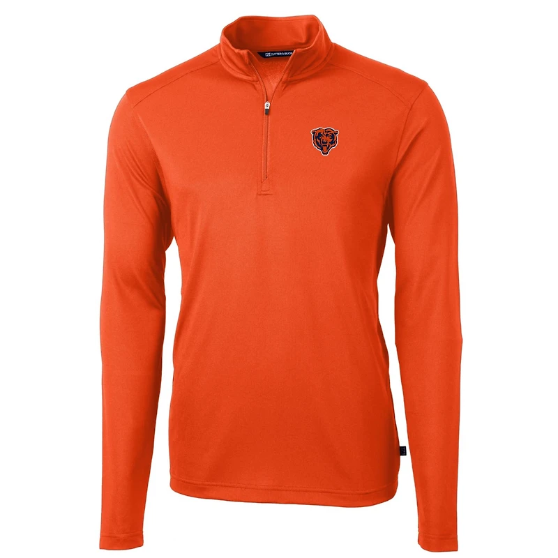 Men's Cutter & Buck Orange Chicago Bears Throwback Logo Virtue Eco Pique Recycled Quarter-Zip Pullover Top