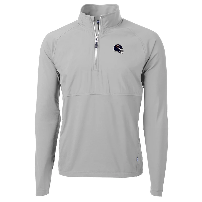 Men's Cutter & Buck  Silver Chicago Bears Helmet Adapt Eco Knit Hybrid Recycled Quarter-Zip Pullover Top