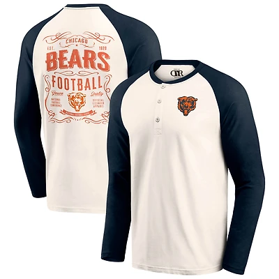 T-shirt Henley Raglan pour homme de la collection Darius Rucker Fanatics, couleur crème/bleu marine, des Chicago Bears