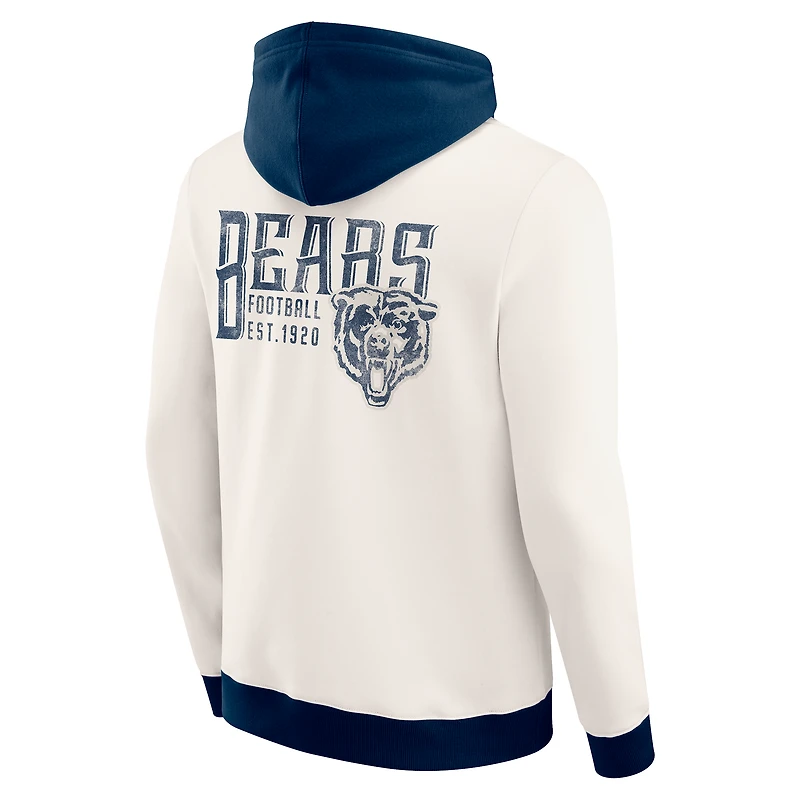 Men's Darius Rucker Collection by Fanatics Cream Chicago Bears Distressed Graphics Full-Zip Hoodie