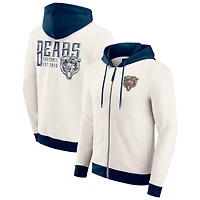 Sweat à capuche zippé intégral pour homme de la collection Darius Rucker par Fanatics, couleur crème, motif rétro des Chicago Bears, effet vieilli