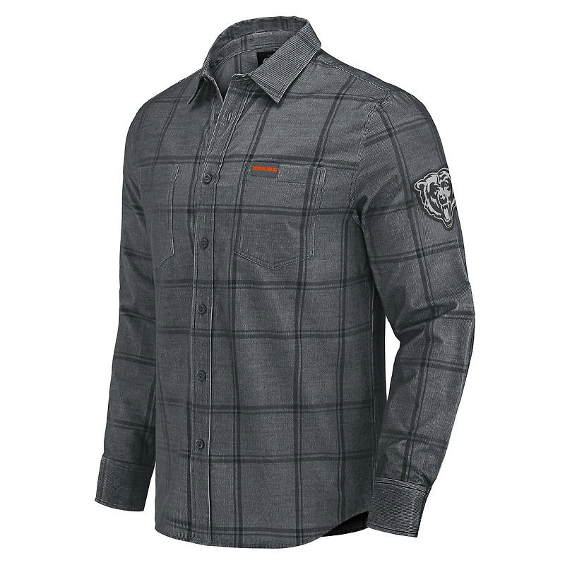 Men's Darius Rucker Collection by Fanatics Gray Chicago Bears Micro Corduroy Plaid Button Up Shirt