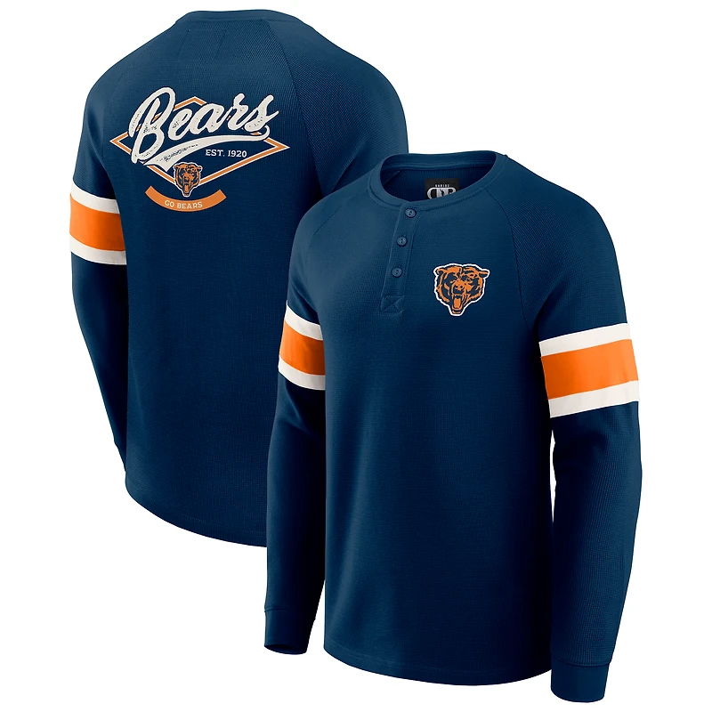 Men's Darius Rucker Collection by Fanatics Navy Chicago Bears Waffle-Knit Raglan Long Sleeve Henley T-Shirt