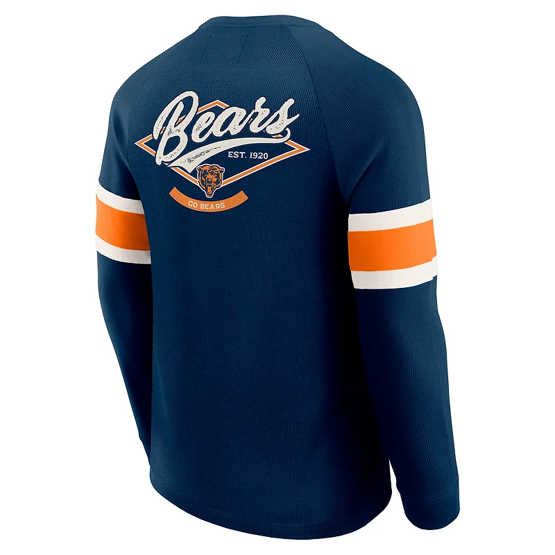 T-shirt Henley à manches longues et col raglan gaufré bleu marine pour homme, collection Darius Rucker par Fanatics, Chicago Bears