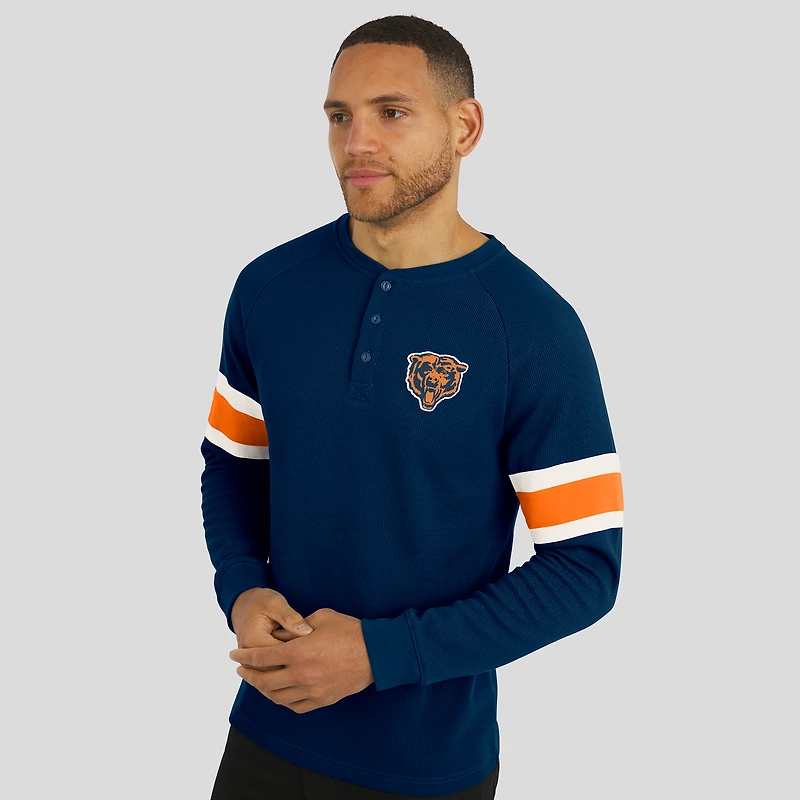 T-shirt Henley à manches longues et col raglan gaufré bleu marine pour homme, collection Darius Rucker par Fanatics, Chicago Bears