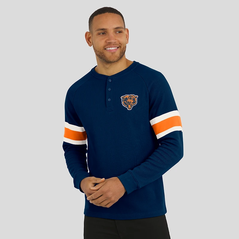 Men's Darius Rucker Collection by Fanatics Navy Chicago Bears Waffle-Knit Raglan Long Sleeve Henley T-Shirt