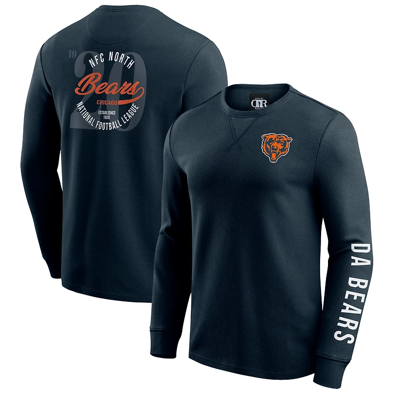 T-shirt à manches longues en tricot gaufré délavé pour homme de la collection Darius Rucker par Fanatics, bleu marine, Chicago Bears