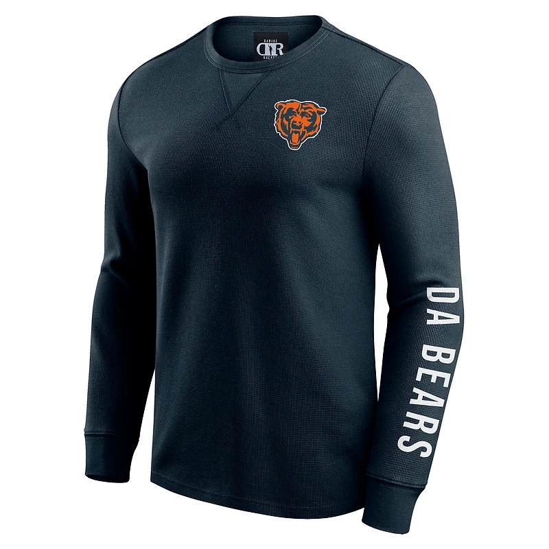 T-shirt à manches longues en tricot gaufré délavé pour homme de la collection Darius Rucker par Fanatics, bleu marine, Chicago Bears