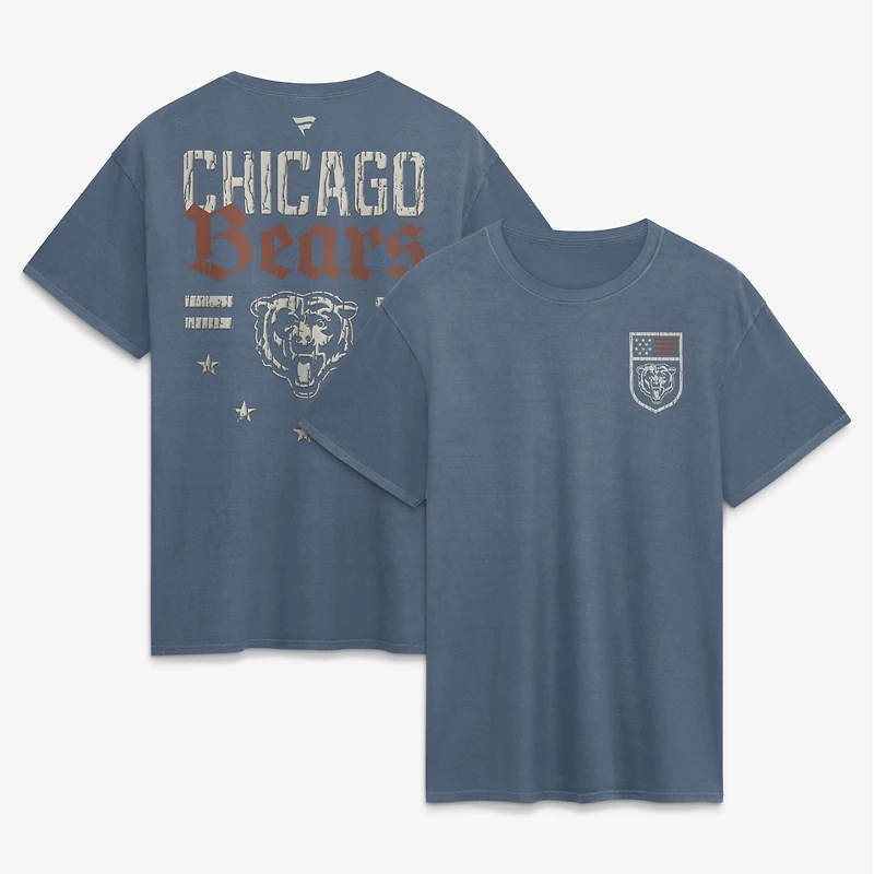 T-shirt Fanatics Blue Chicago Bears pour homme, style américain délavé