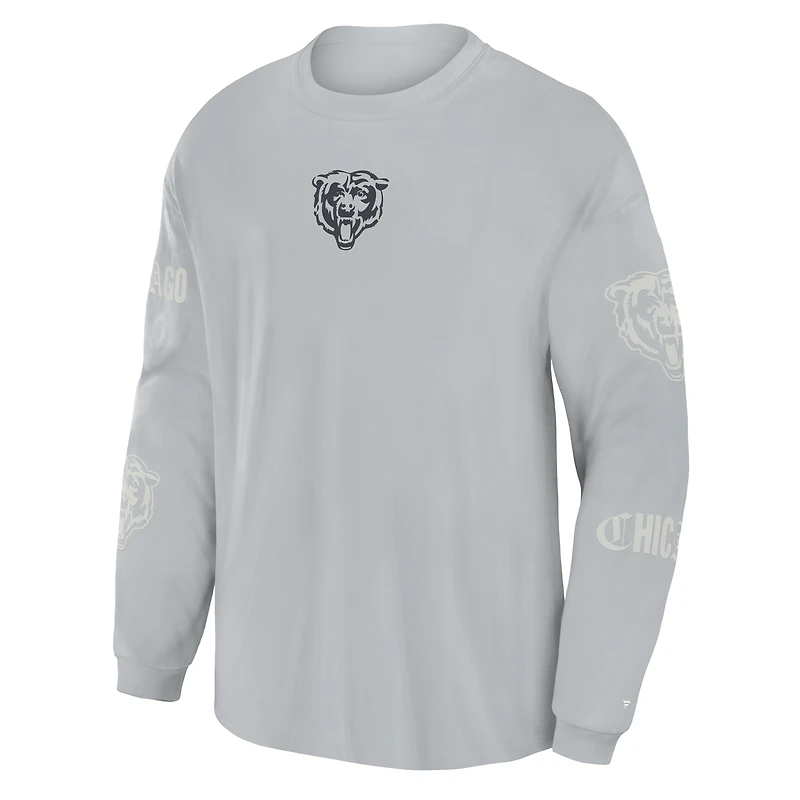 T-shirt à manches longues oversize Fanatics gris Chicago Bears pour homme