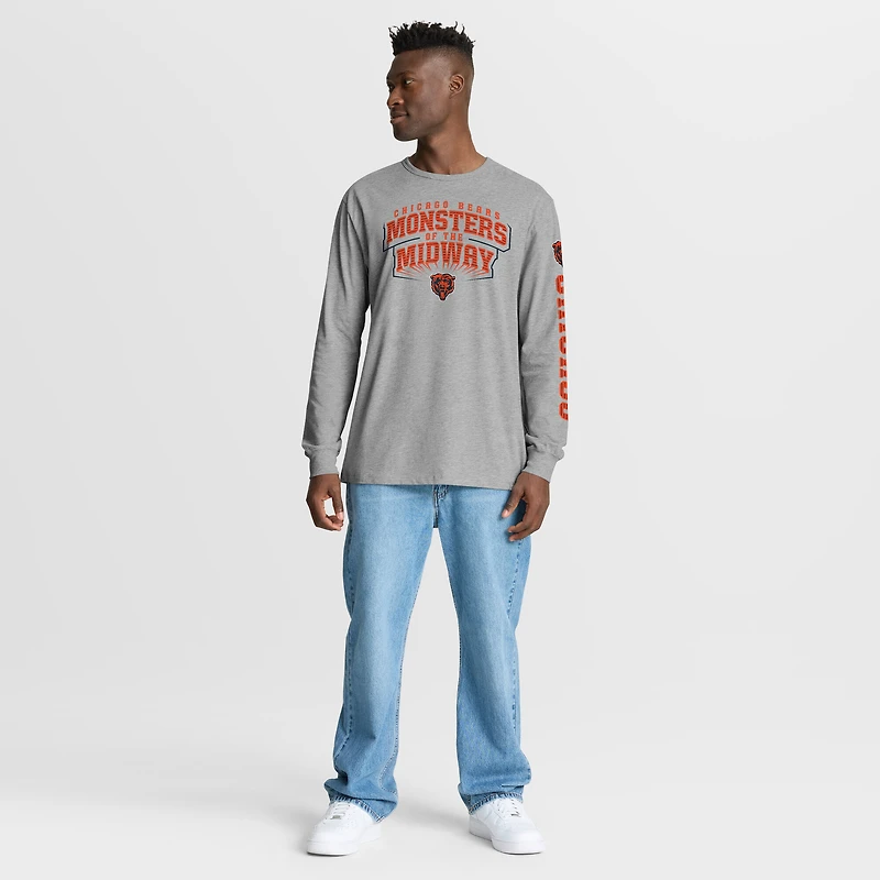 T-shirt à manches longues Fanatics pour homme, gris chiné, motif Hometown Sweep Legacy des Chicago Bears