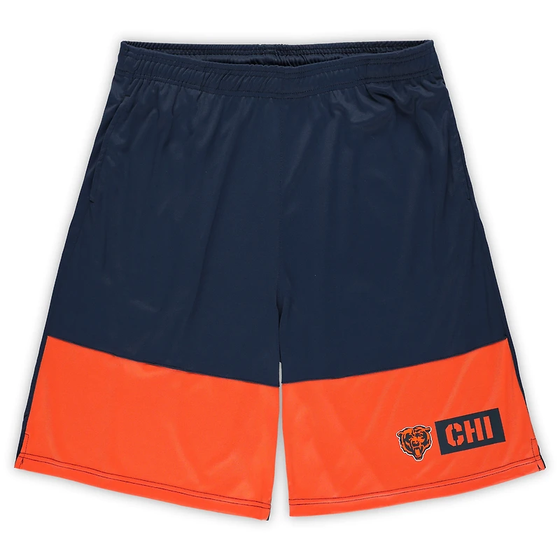 Short de performance Fanatics bleu marine/orange pour homme des Chicago Bears