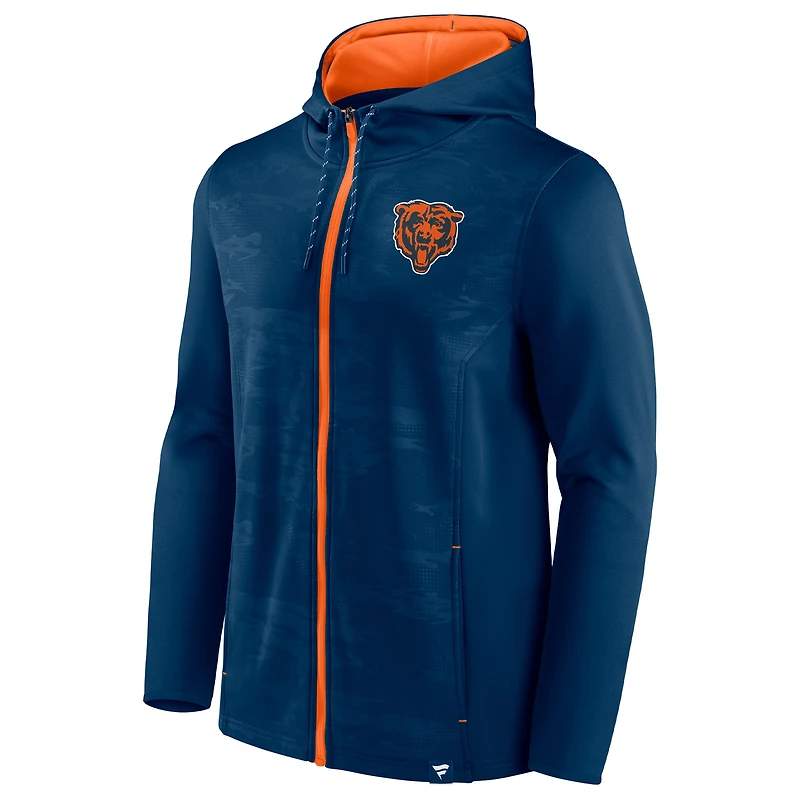 Sweat à capuche entièrement zippé Fanatics pour hommes, Chicago Bears Ball Carrier, bleu marine