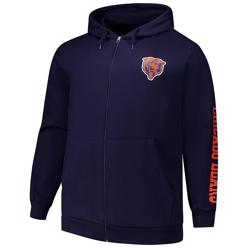 Sweat à capuche zippé manches longues et col rond pour homme Fanatics Navy Chicago Bears