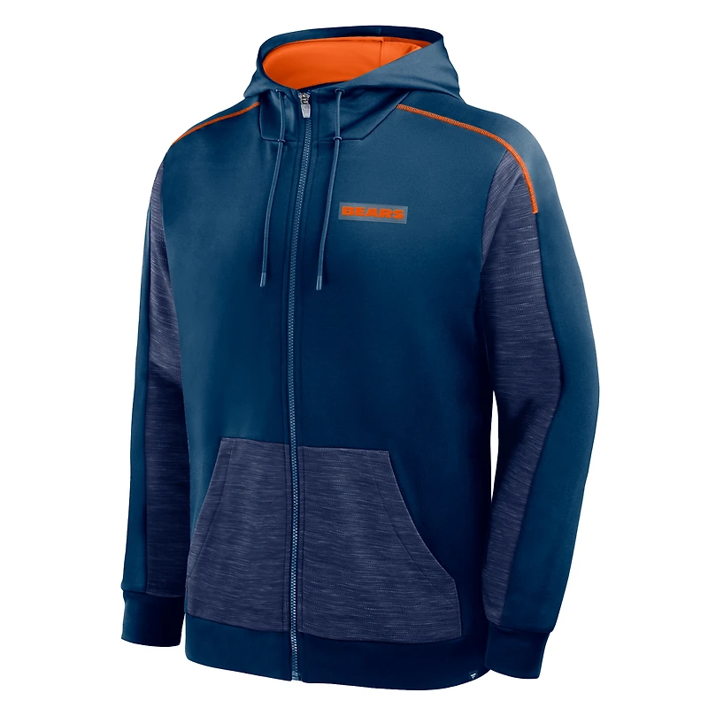 Sweat à capuche zippé bleu marine Chicago Bears Checkdown Pass pour homme